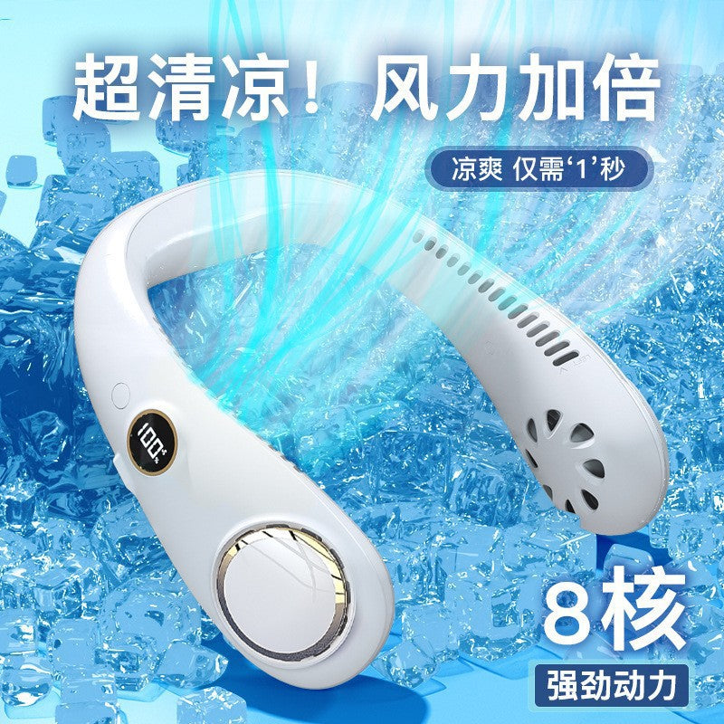 2025 new leafless hanging neck fan usb portable digital display hanging neck fan lazy hanging neck small fan gift