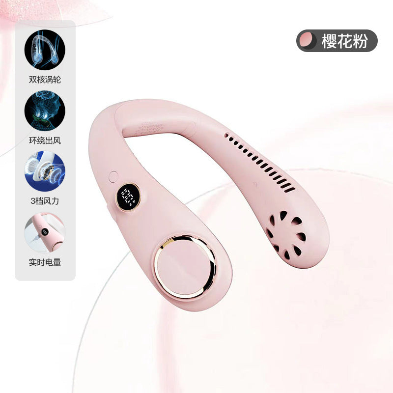 2025 new leafless hanging neck fan usb portable digital display hanging neck fan lazy hanging neck small fan gift