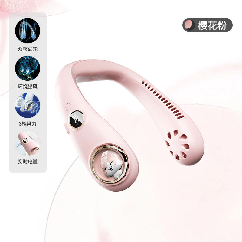 2025 new leafless hanging neck fan usb portable digital display hanging neck fan lazy hanging neck small fan gift