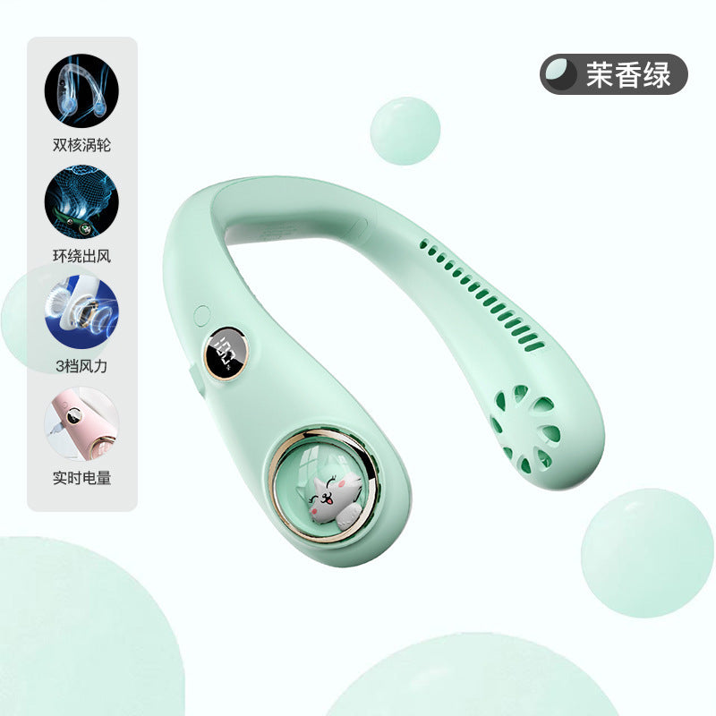 2025 new leafless hanging neck fan usb portable digital display hanging neck fan lazy hanging neck small fan gift
