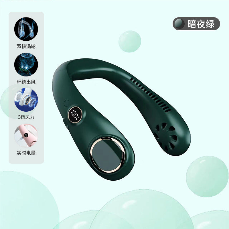 2025 new leafless hanging neck fan usb portable digital display hanging neck fan lazy hanging neck small fan gift