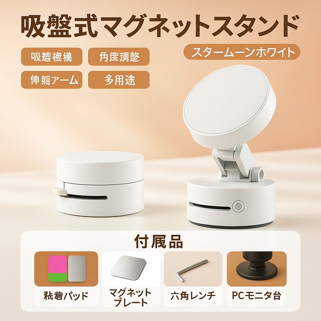 超強力マグネット式ホルダー — どこでも安全にスマホを固定！ 超強力マグネットで、スマートフォンをしっかり固定。 車内でもデスクでも、キッチンでも、安心して使える万能ホルダーです。